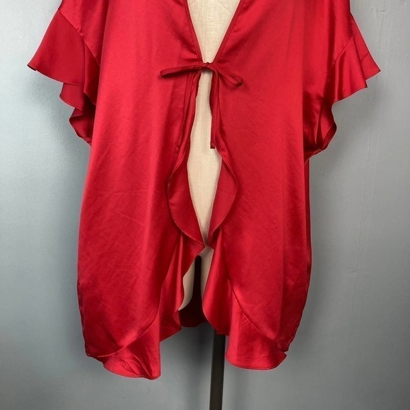 Victoria's Secret Red Satin Ruffle Kimono Robe Tie Front Love Heart Flounce OS - Picture 4 of 16